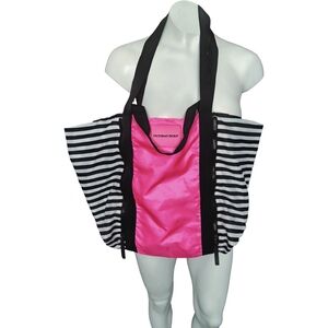 Victoria's Secret Black and Pink Striped Tote